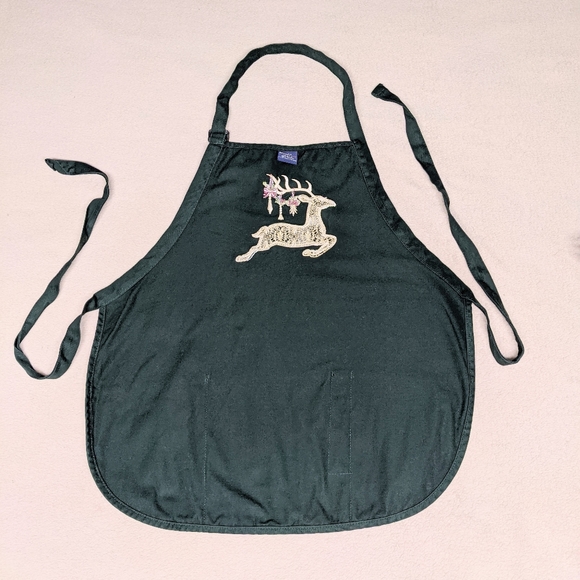 Port Authority Christmas Apron embroidery reindeer Rhinestones 3 pockets tie - Picture 6 of 9